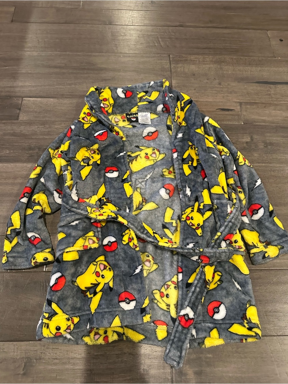 Pokemon Pikachu Plush Robe in Gray & Yellow with Poké Ball Accents